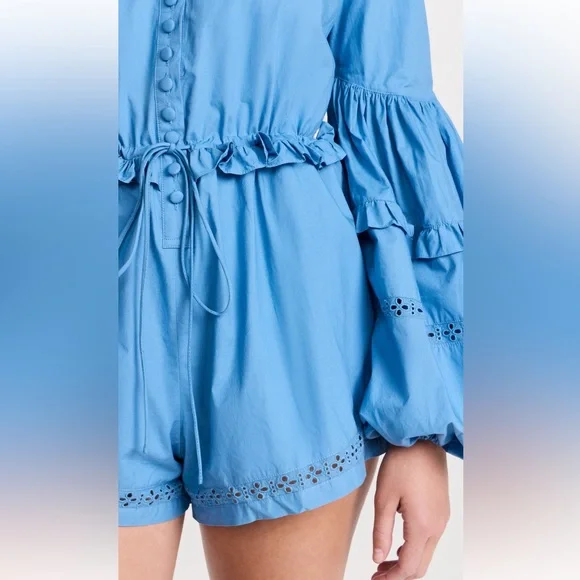 Blue Button-Up Ruffle Jumpsuit - Picture 6 of 9